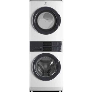 Front load laundry tower with open doors