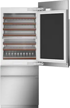 30" Wine Fridge, 106 Bottles, Dual Zones, Convertible Drawer, Ice Maker, Glass Door, Sabbath Mode.