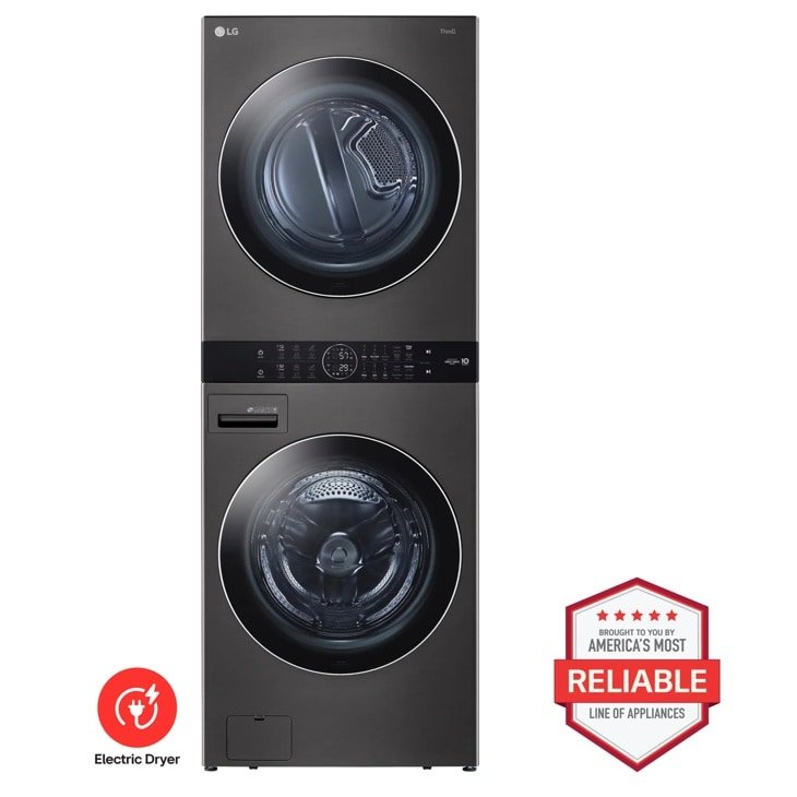 LG WKEX200HBA WashTower, 4.5 Cu. Ft. Washer and 7.4 Cu. Ft. Electric Dryer, Black Steel